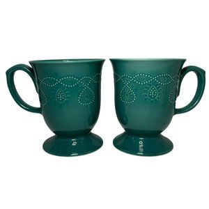 Pioneer Woman Pedestal Cowgirl Lace Mugs 14 oz Teal Frontier Set of 2
